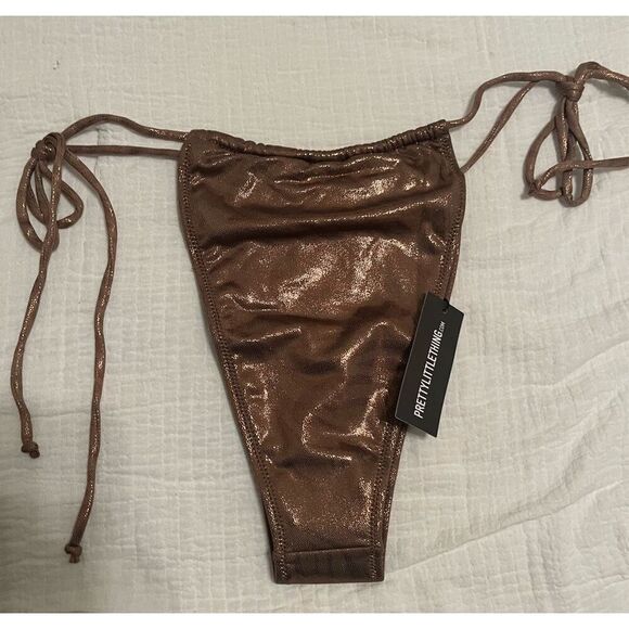 PrettyLittleThing Brown Shimmer Side Tie Bikini Bottoms NEW NWT - Picture 4 of 5
